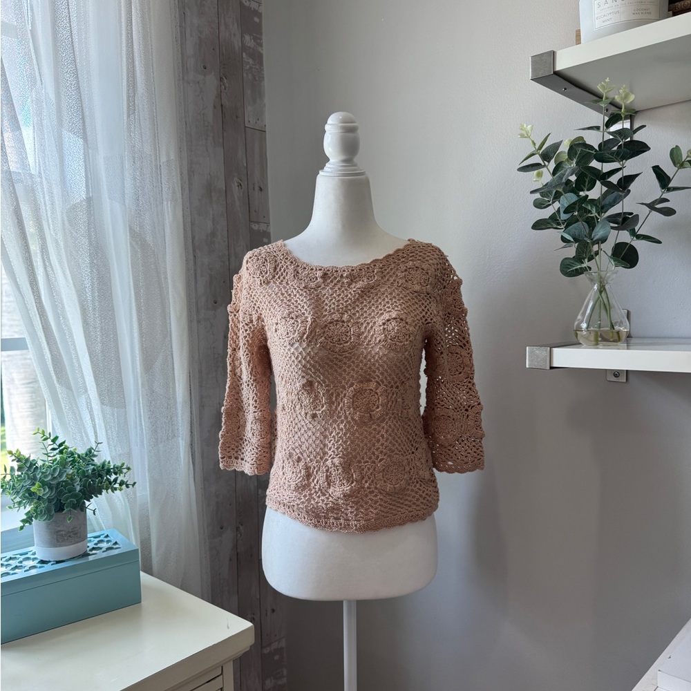 Mango Crochet Top in Beige